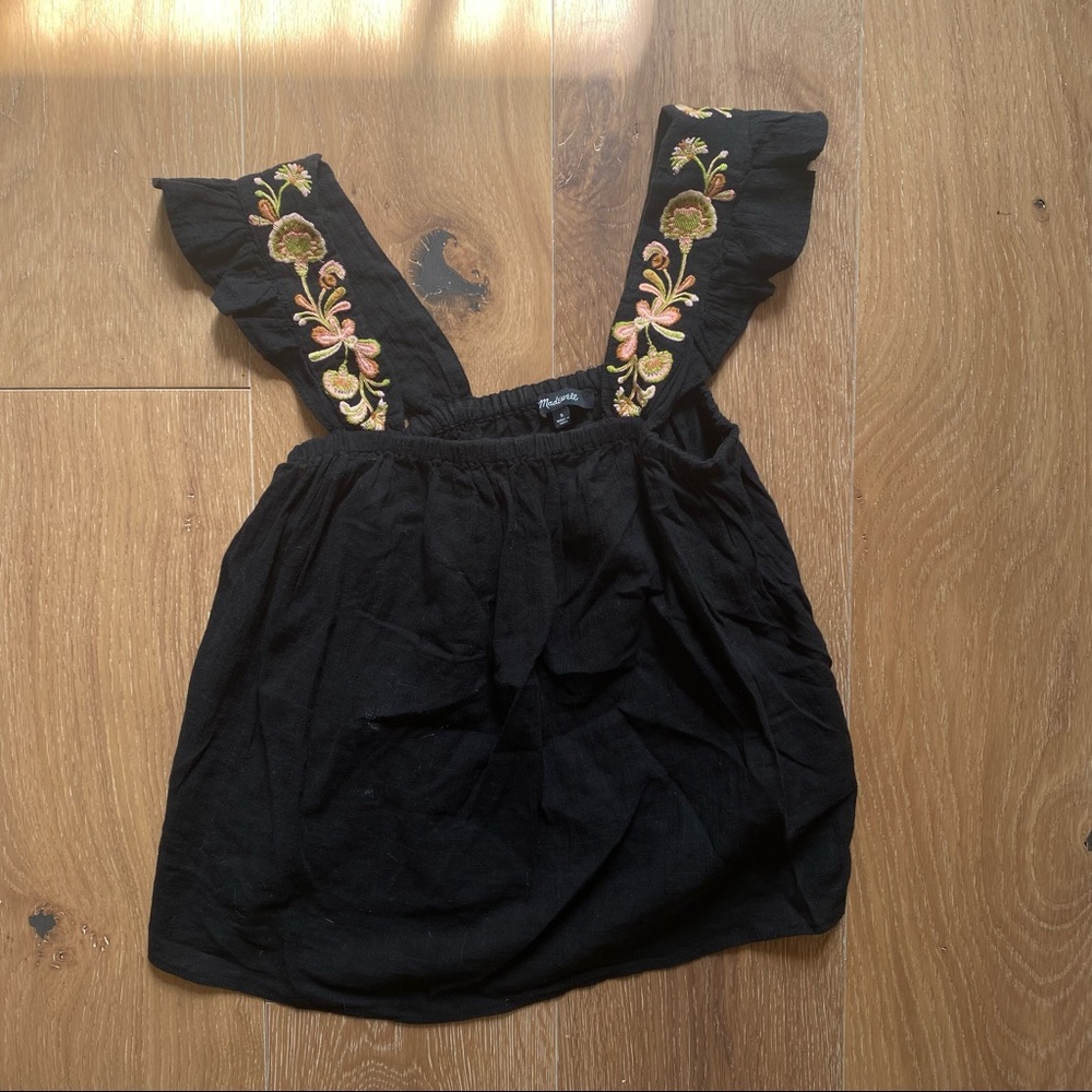 MADEWELL Black Floral Embroidered Sleeve Tank